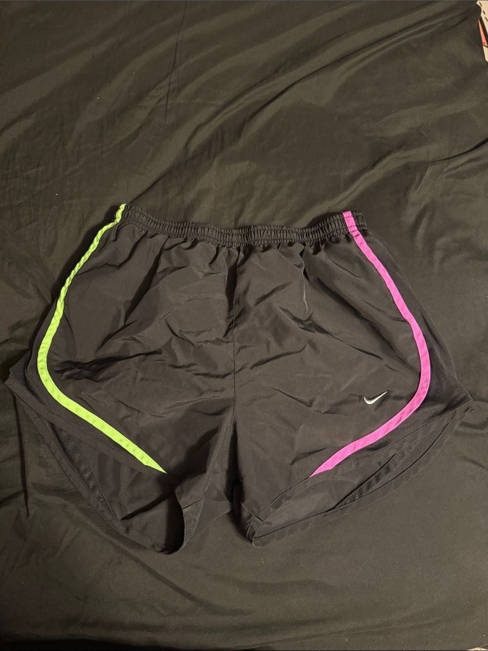 Nike Women’s Black Athletic Shorts with Neon Pink & Neon Green Piping